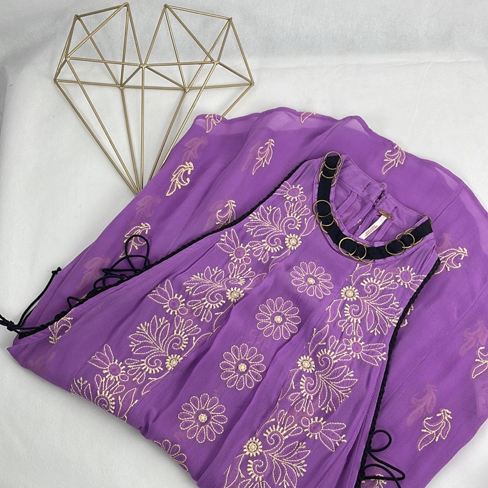 FP Free People Purple Embroidered Tunic Dress